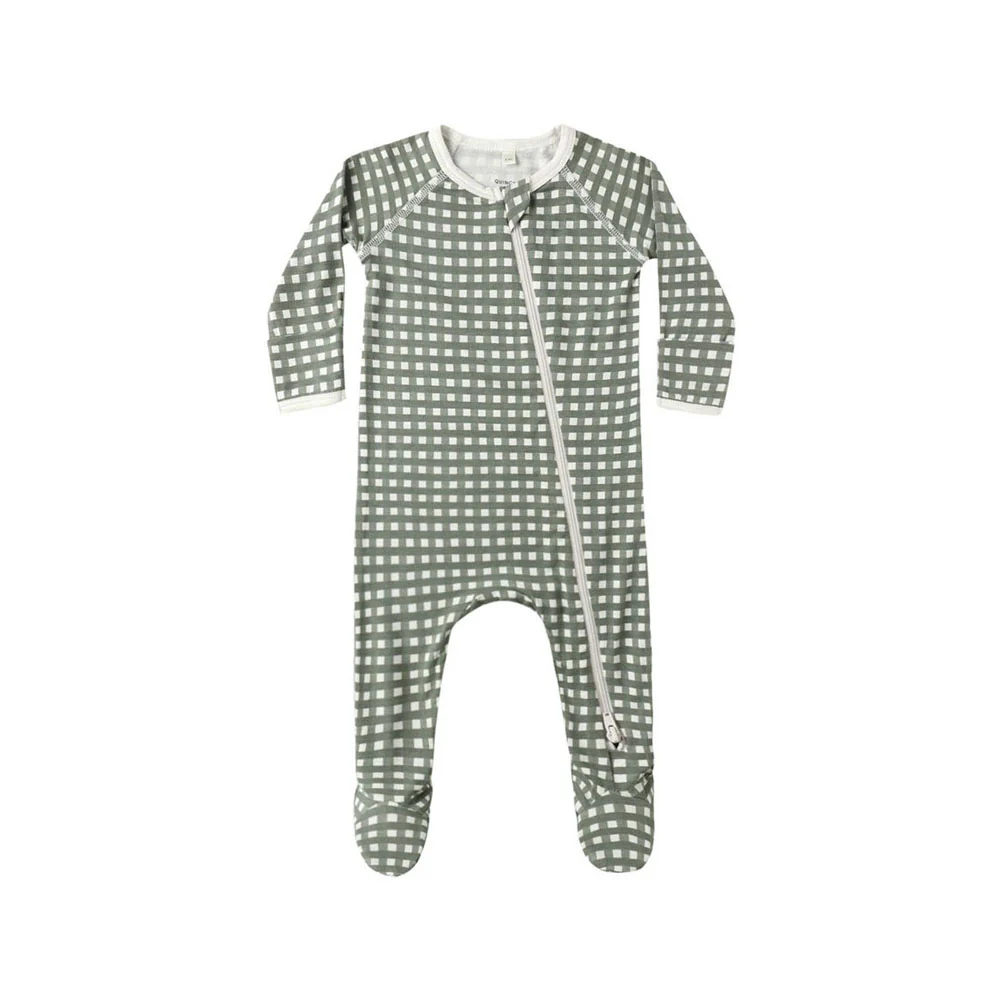 Quincy Mae Forest Check Bamboo Zip Footie