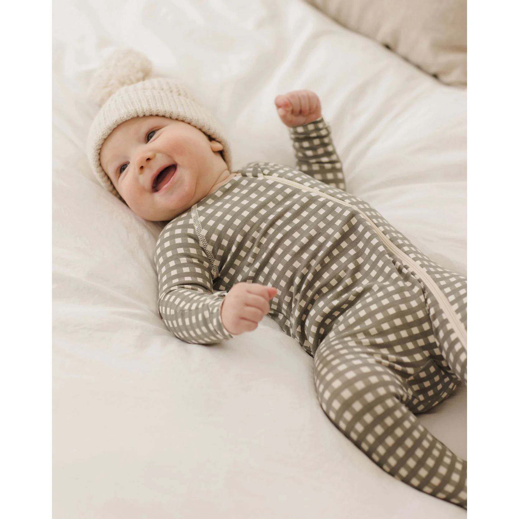 Quincy Mae Forest Check Bamboo Zip Footie - Image 2