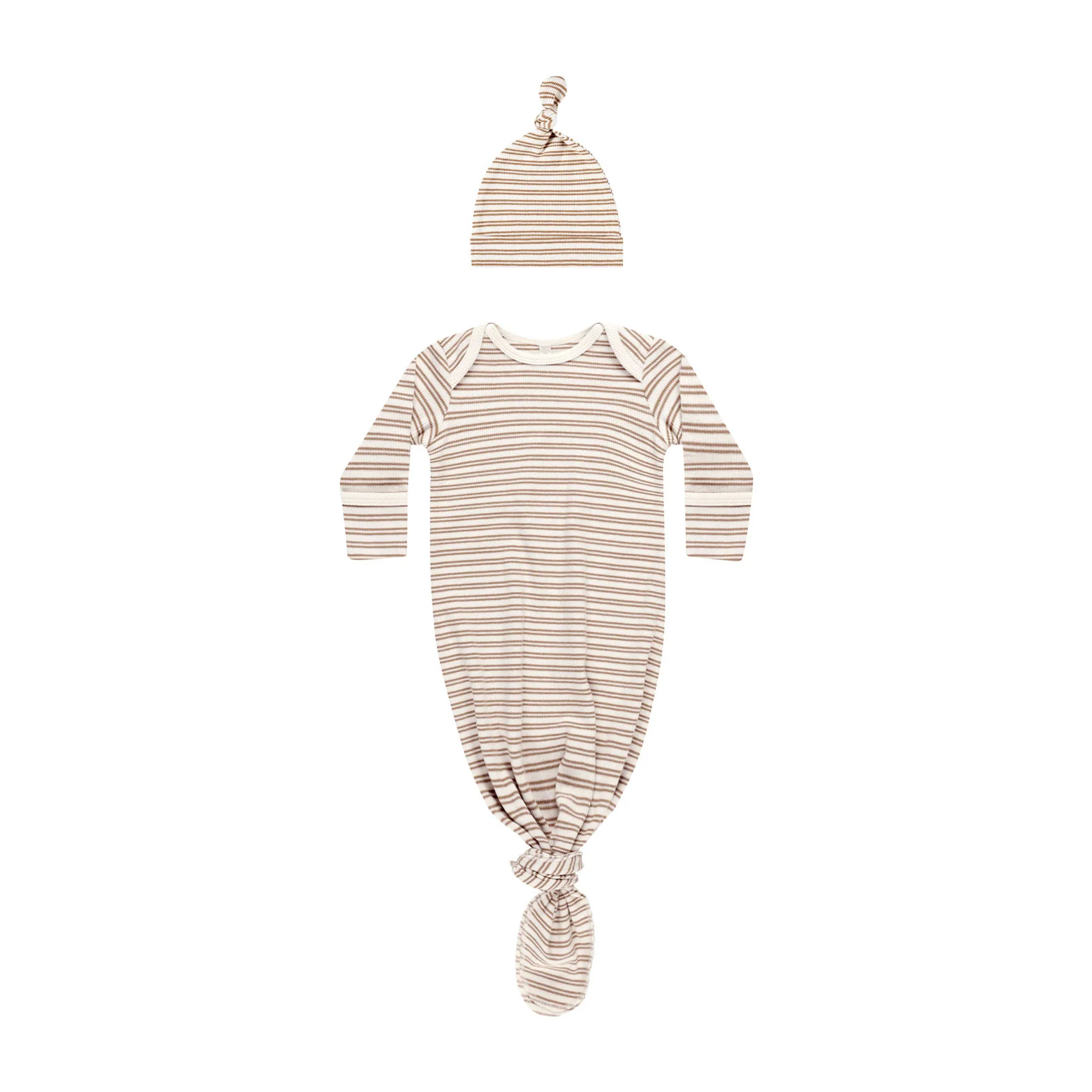 Quincy Mae Golden Stripe Knotted Baby Gown + Hat Set