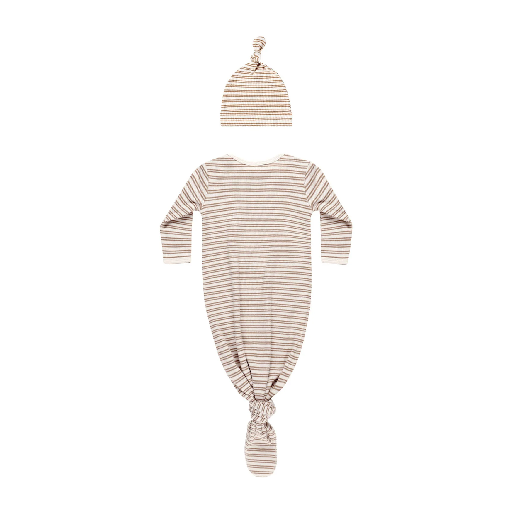 Quincy Mae Golden Stripe Knotted Baby Gown + Hat Set - Image 3