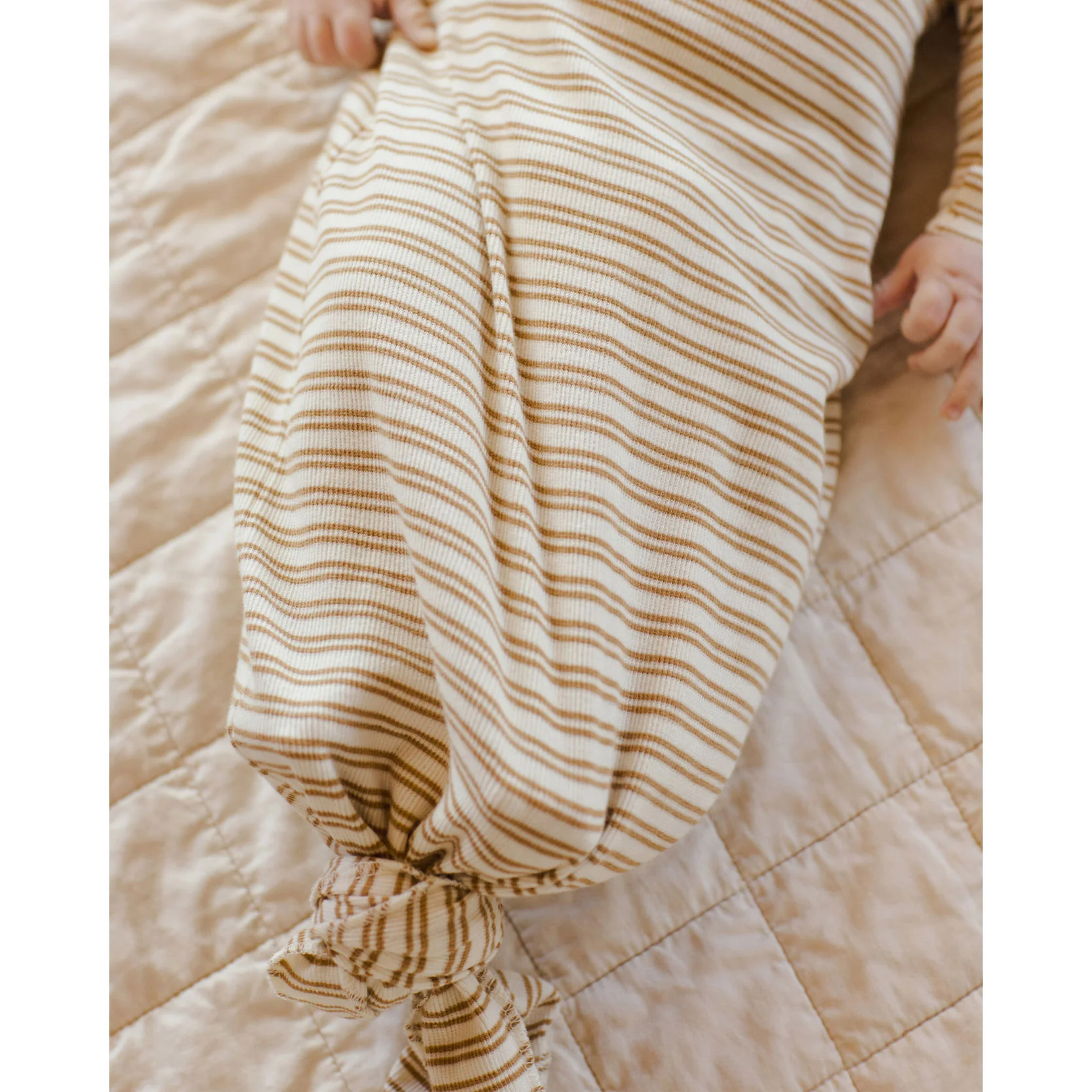 Quincy Mae Golden Stripe Knotted Baby Gown + Hat Set - Image 4