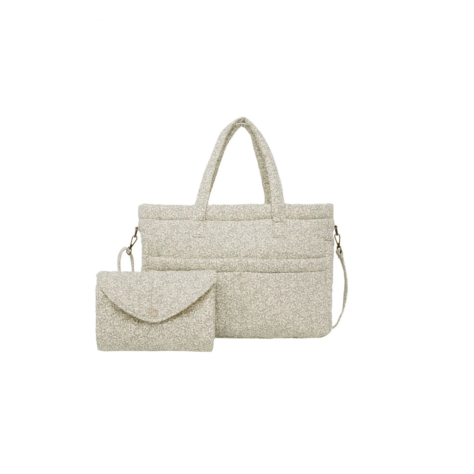 Quincy Mae Green Garden Diaper Bag + Changing Pad Set