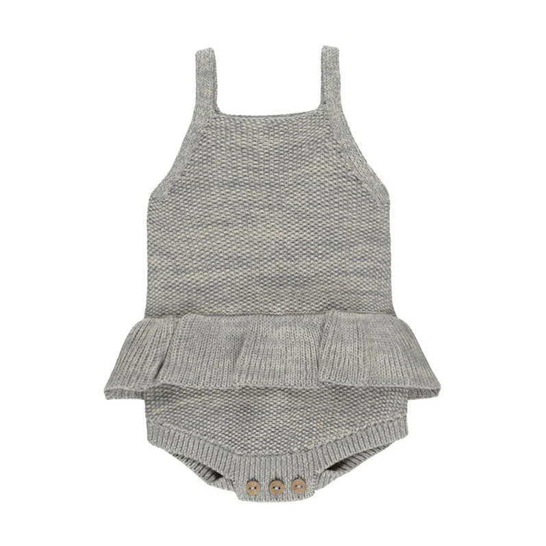 Quincy Mae Heathered Blue Knit Ruffle Romper