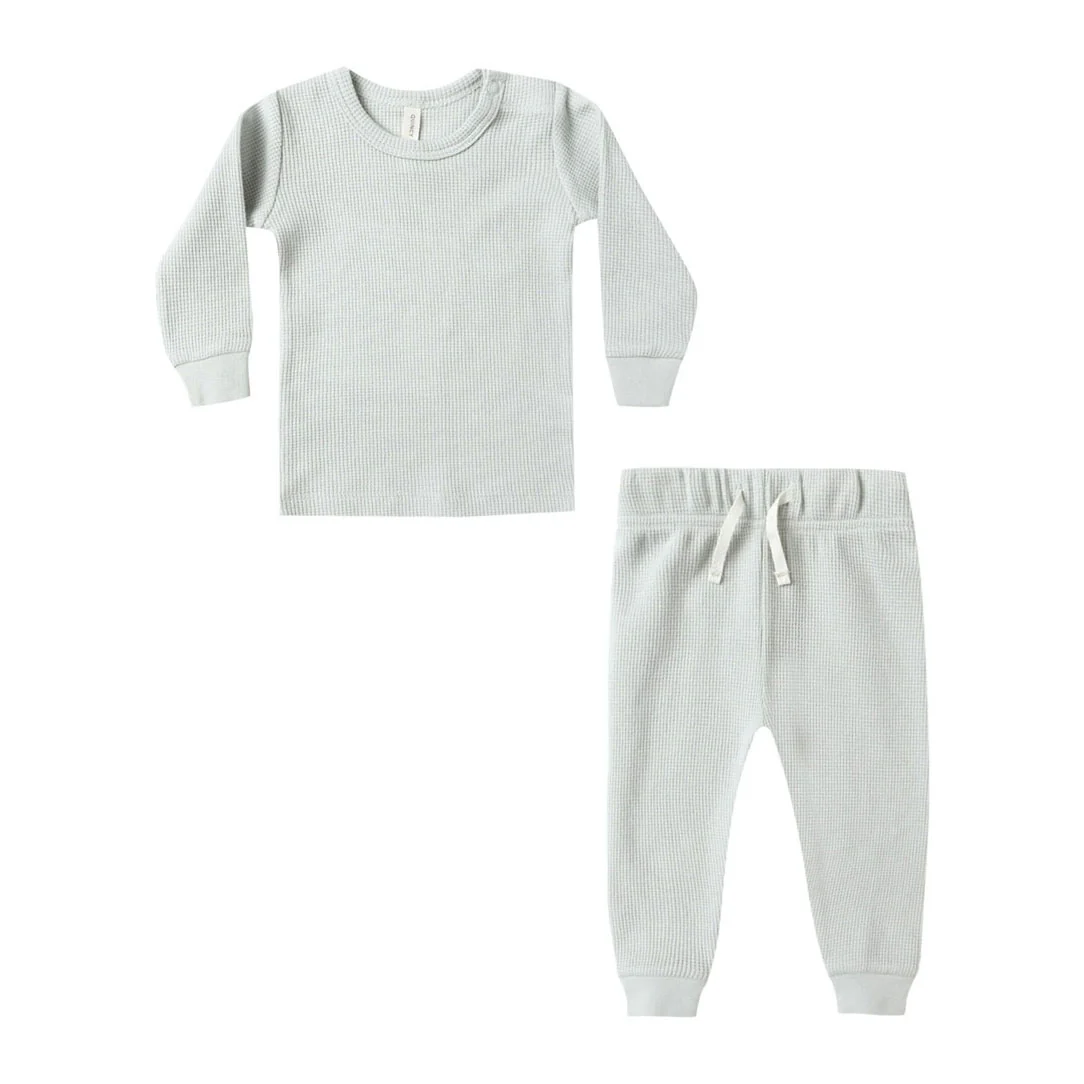 Quincy Mae Ice Blue Waffle Top + Pant Set