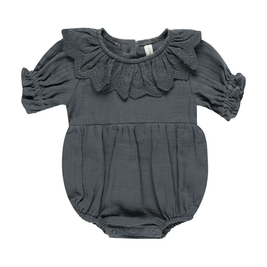 Quincy Mae Indigo Collared Romper