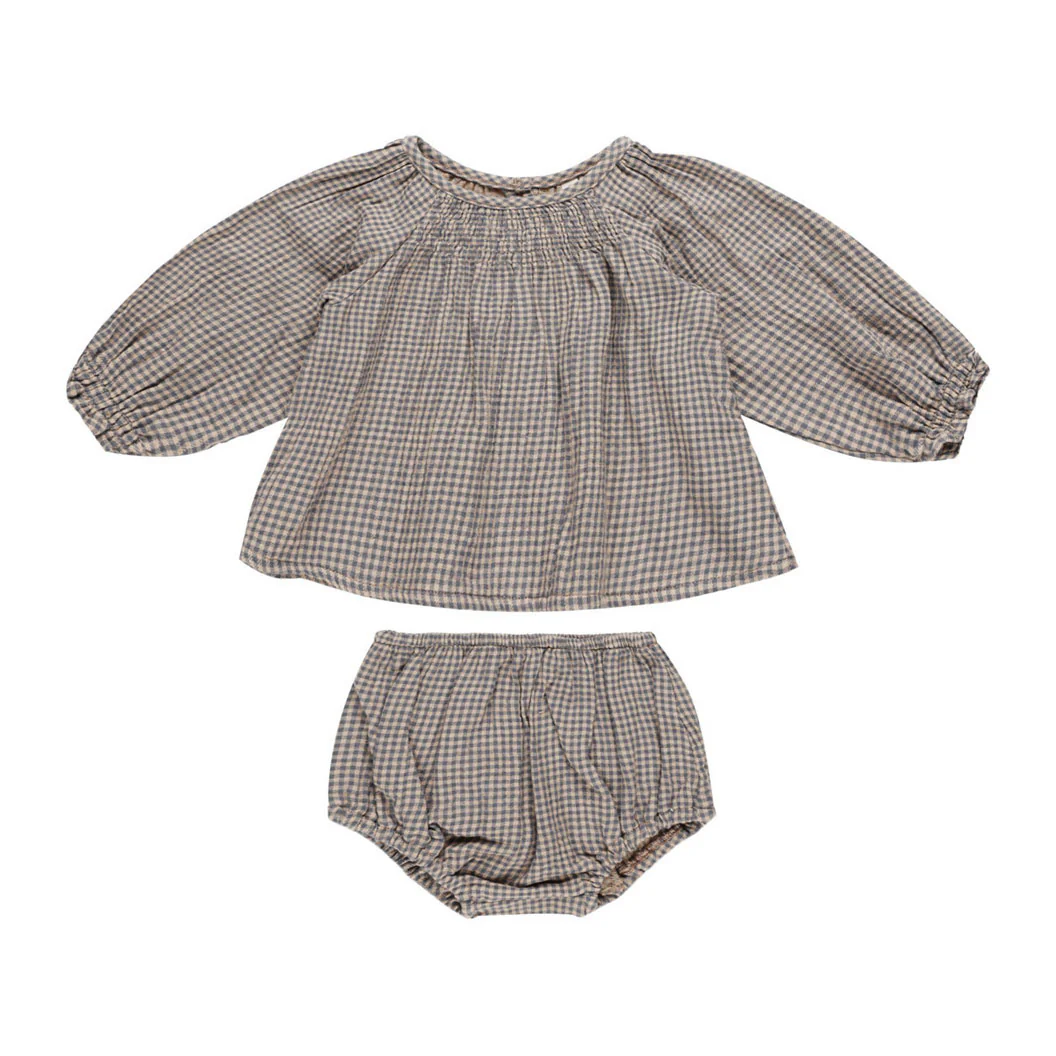 Quincy Mae Indigo Gingham Cici Set