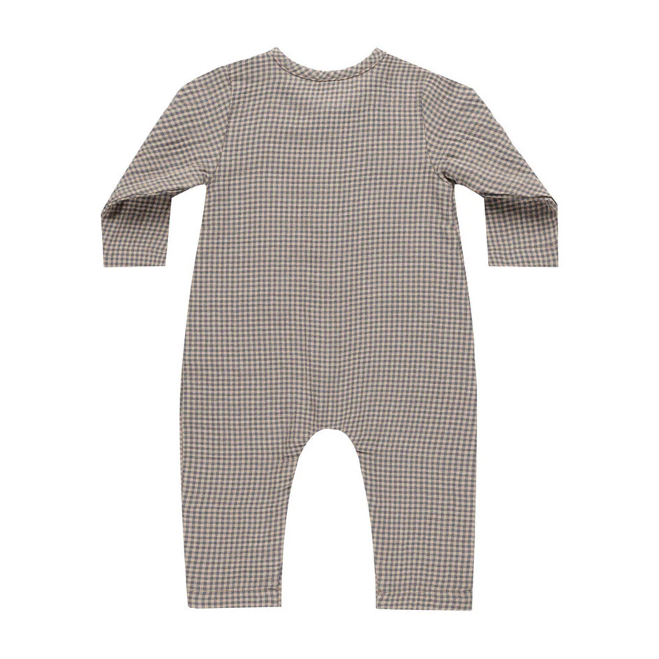 Quincy Mae Indigo Gingham Pocketed Woven Jumpsuit - Image 2