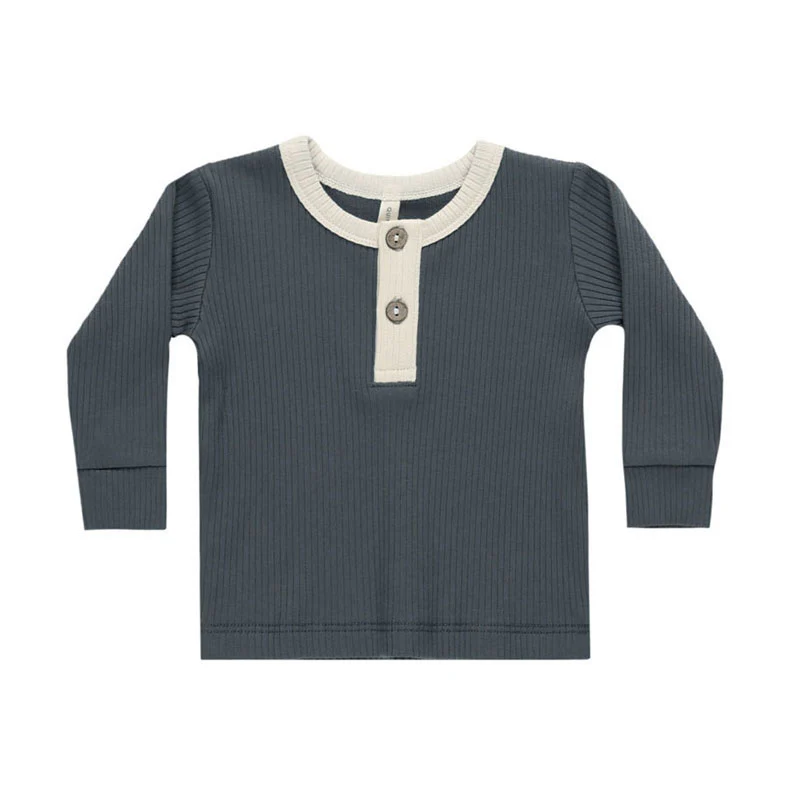 Quincy Mae Indigo Ribbed Henley