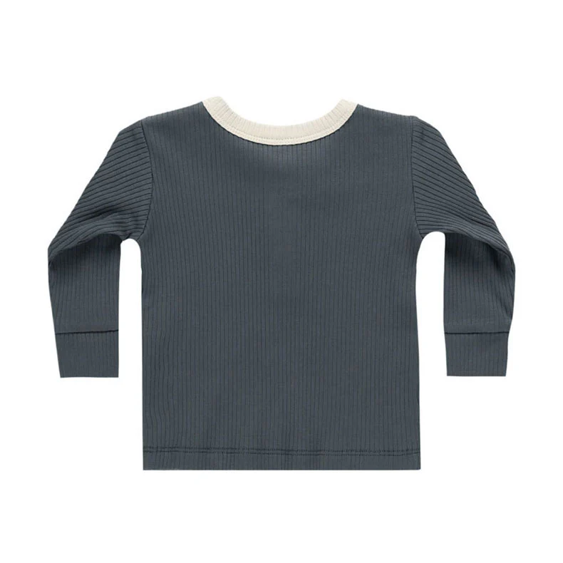 Quincy Mae Indigo Ribbed Henley - Image 2