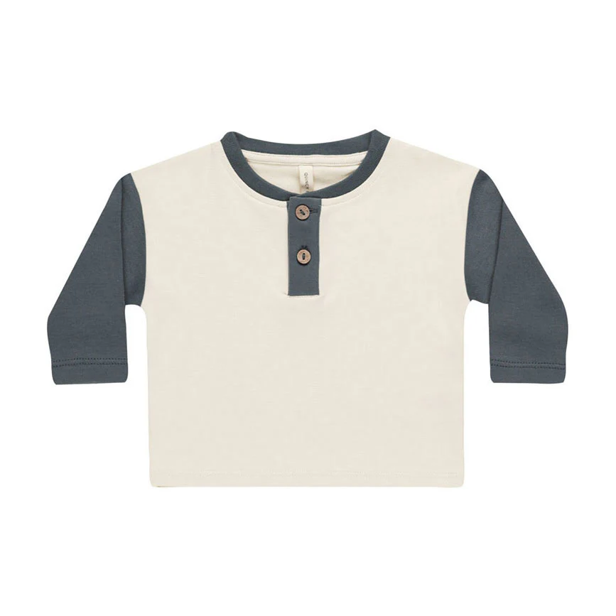Quincy Mae Indigo Stripe Long Sleeve Henley Tee