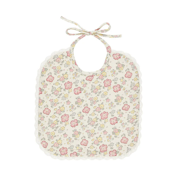 Quincy Mae Ivory Bloom Woven Tie Bib