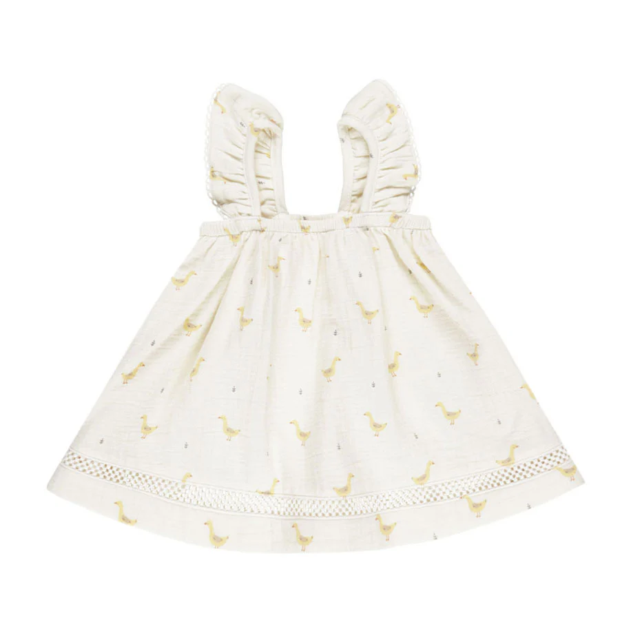 Quincy Mae Ivory Geese Ruffled Tank Dress