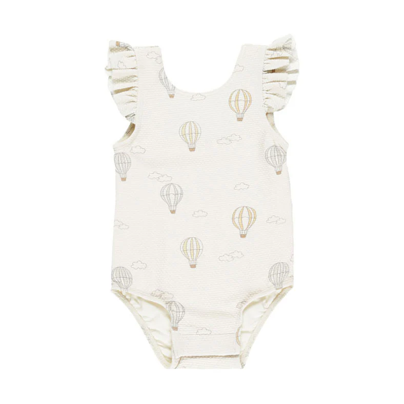 Quincy Mae Ivory Hot Air Balloons Scoop Back One Piece