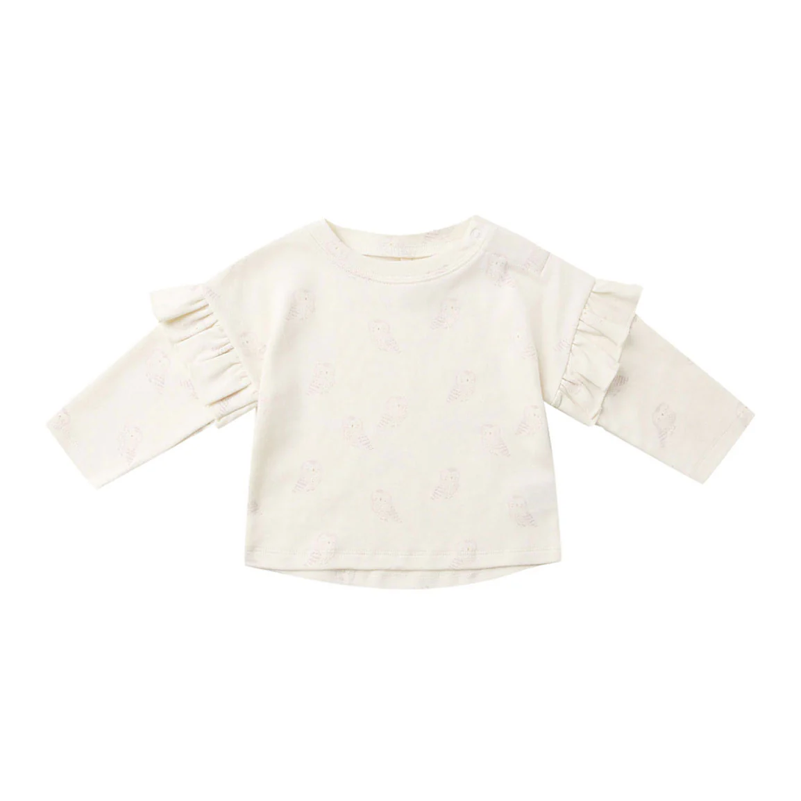 Quincy Mae Ivory Snow Owls Ruffle Tee