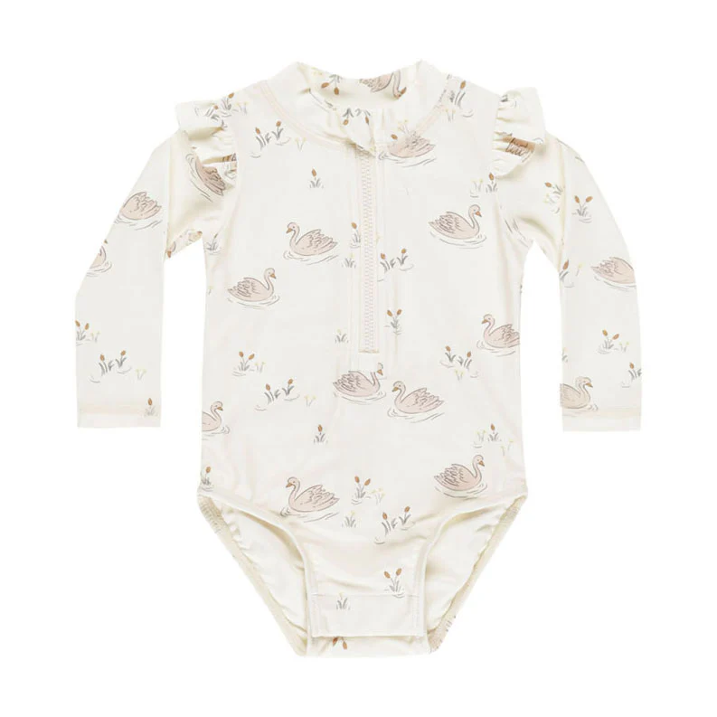 Quincy Mae Ivory Swans Byron Rash guard One Piece