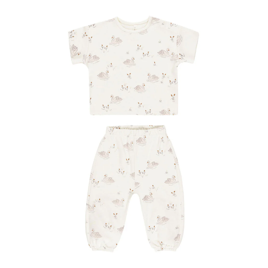 Quincy Mae Ivory Swans Jersey Tee + Pant Set