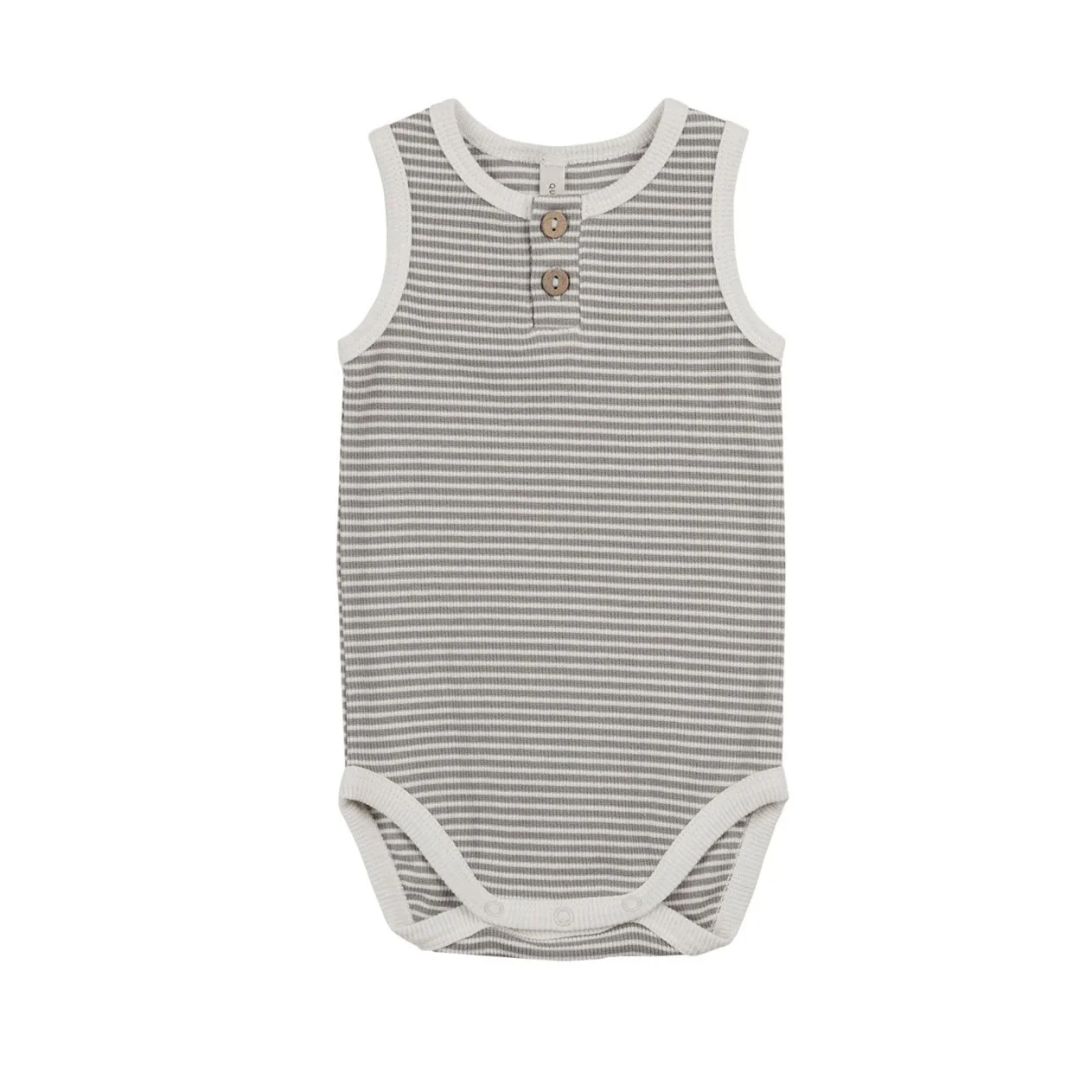Quincy Mae Lagoon Micro Stripe Sleeveless Henley Bodysuit