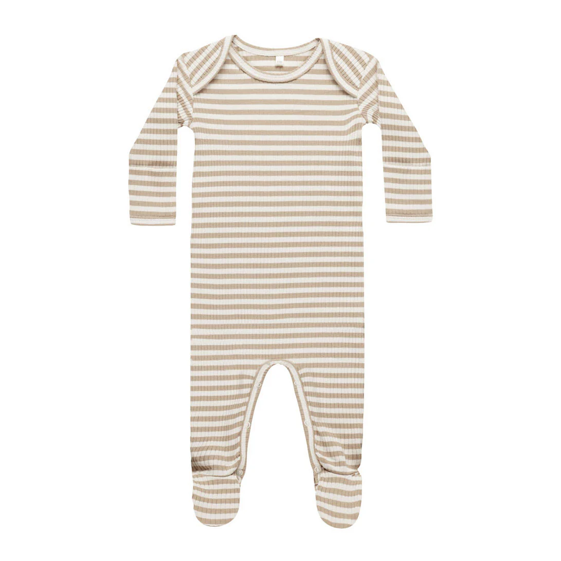 Quincy Mae Latte Stripe Ribbed Footie