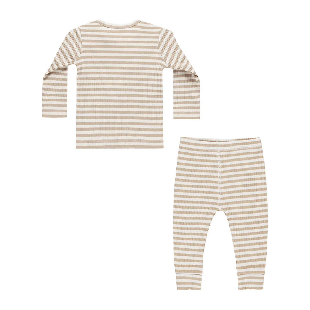 Quincy Mae Latte Stripe Ribbed Tee + Legging Set - Image 2