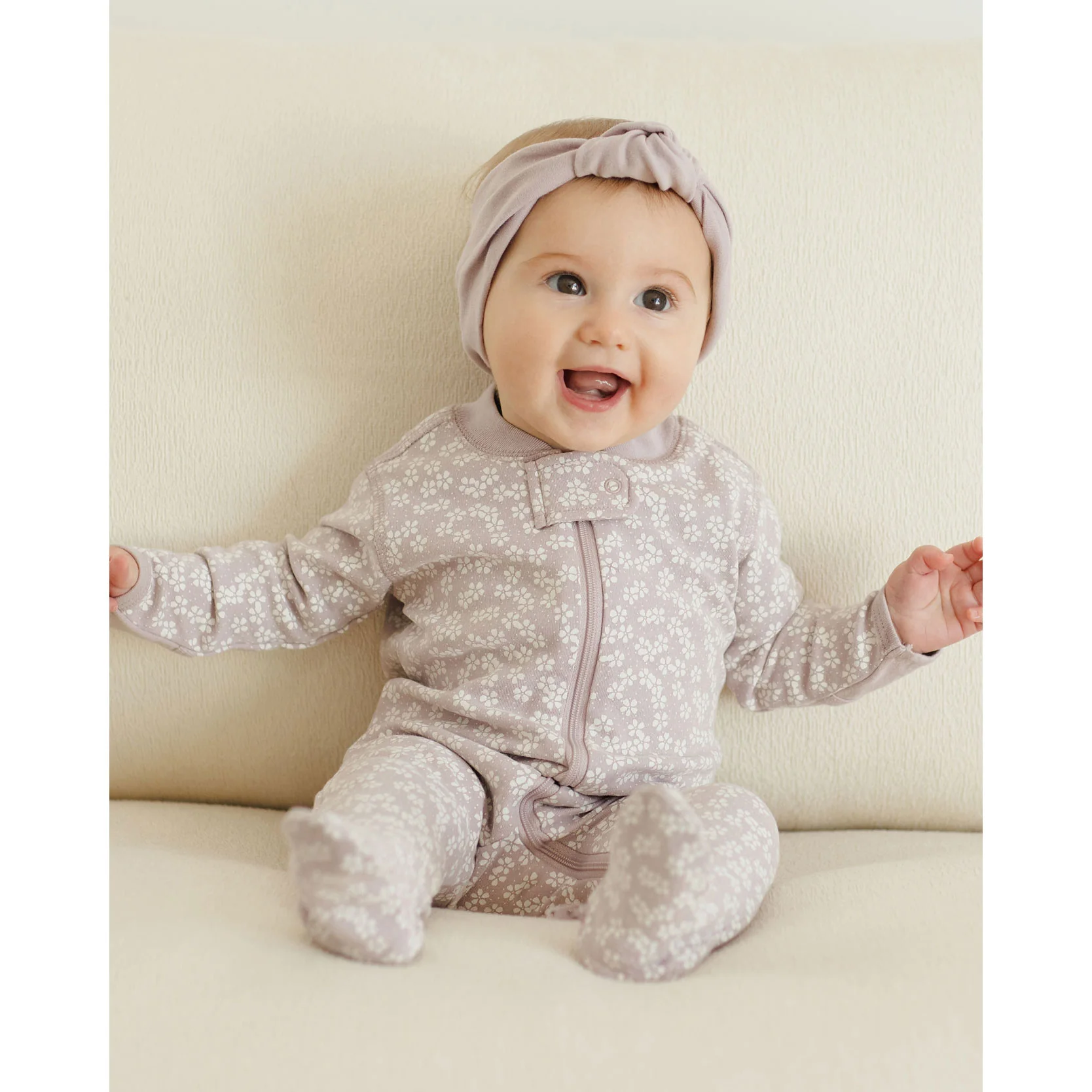 Quincy Mae Lavender Ditsy Zip Long Sleeve Sleeper Footie - Image 2