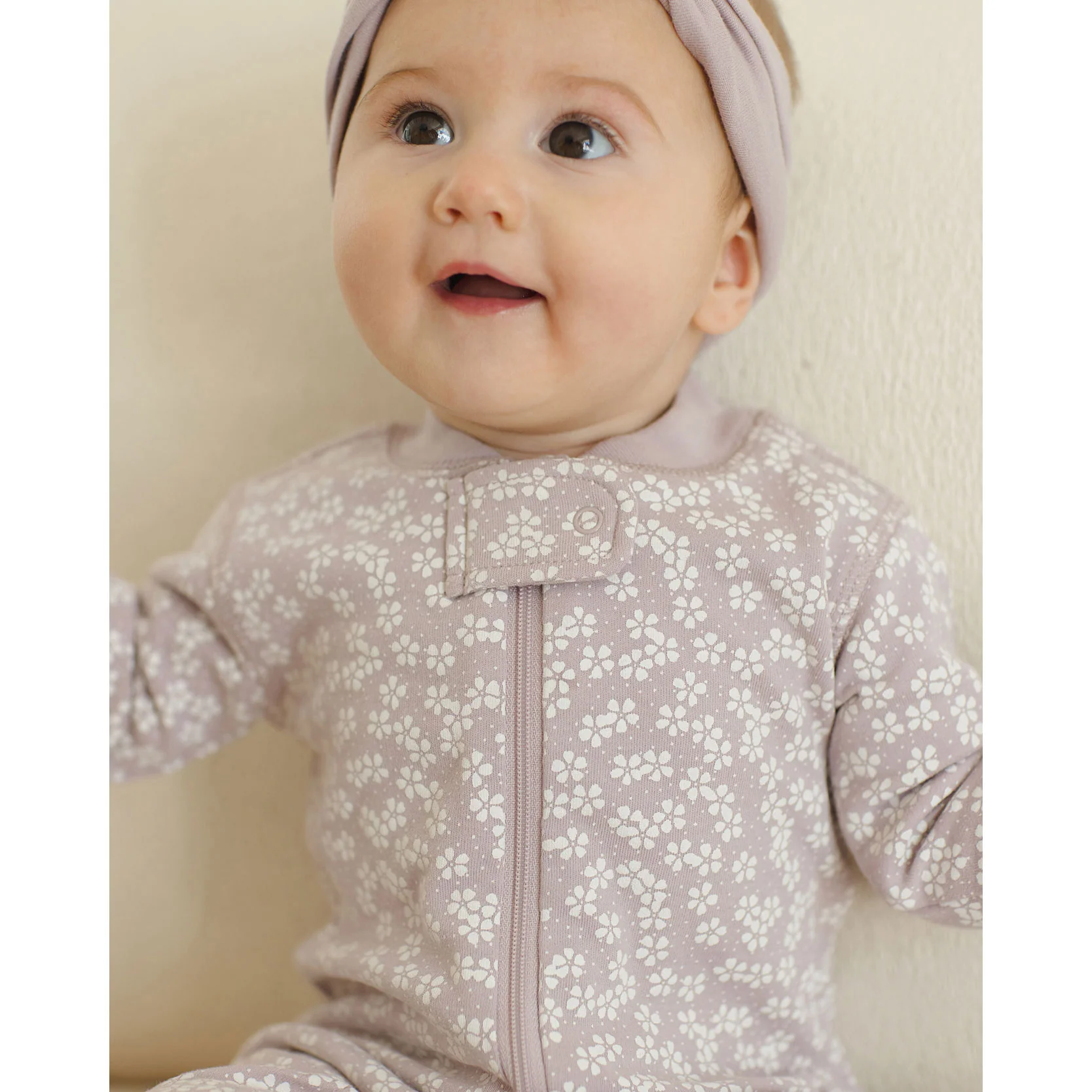 Quincy Mae Lavender Ditsy Zip Long Sleeve Sleeper Footie - Image 3