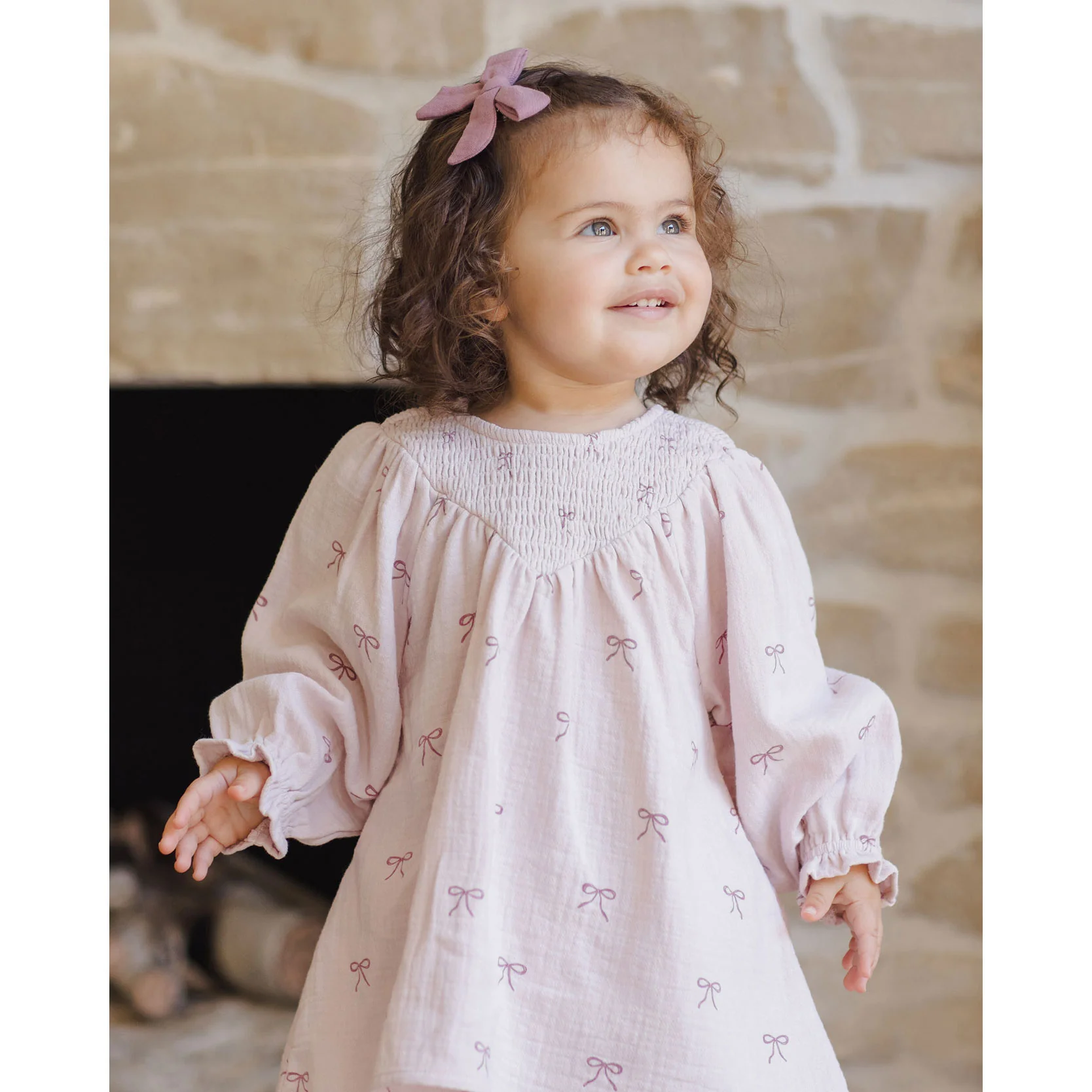Quincy Mae Lilac Bows V Smocked Dress - Image 2
