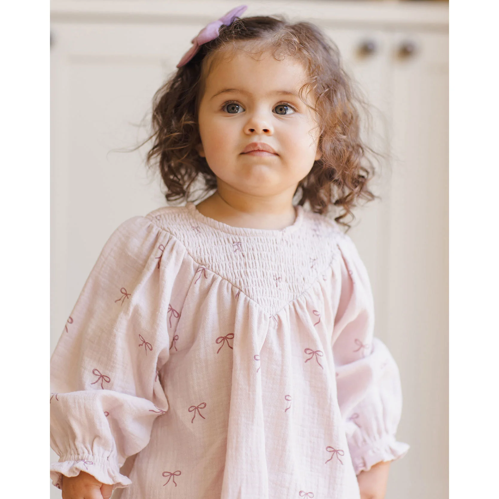 Quincy Mae Lilac Bows V Smocked Dress - Image 4