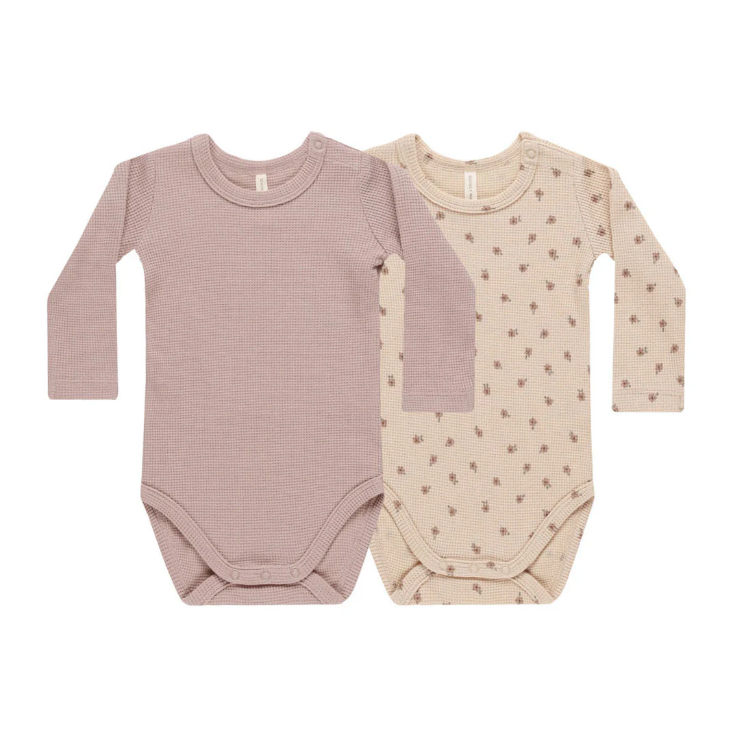 Quincy Mae Mauve, Blossom Waffle Bodysuit, 2 Pack