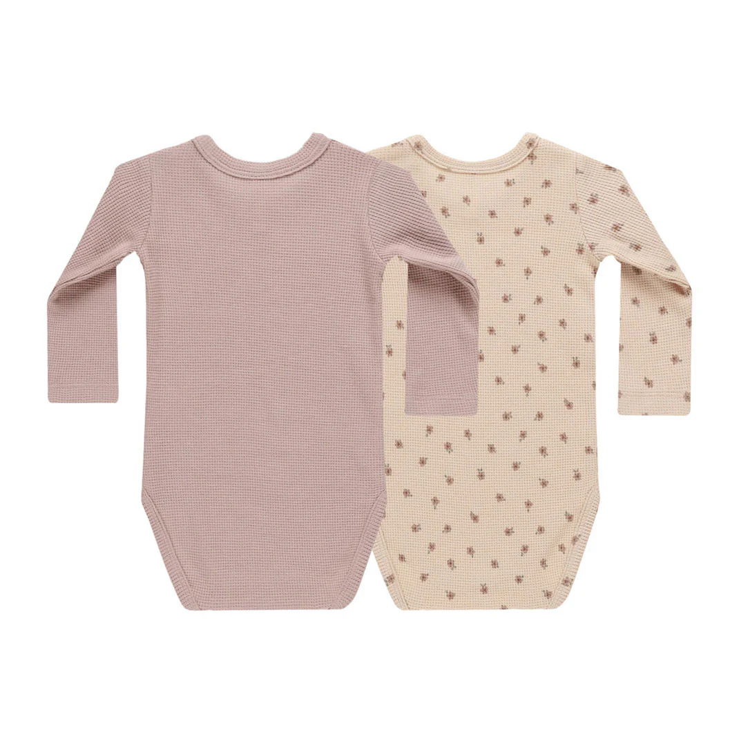 Quincy Mae Mauve, Blossom Waffle Bodysuit, 2 Pack - Image 2