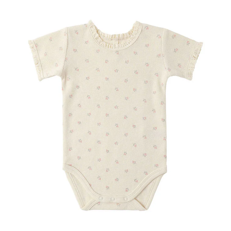Quincy Mae Mauve Ditsy Short Sleeve Waffle Bodysuit