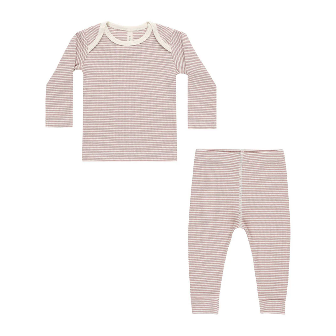 Quincy Mae Mauve Stripe Ribbed Tee + Legging Set