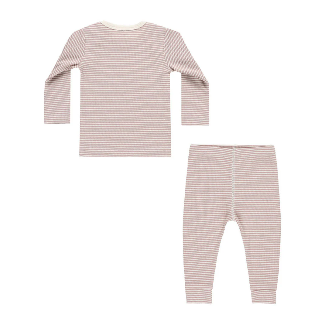 Quincy Mae Mauve Stripe Ribbed Tee + Legging Set - Image 2
