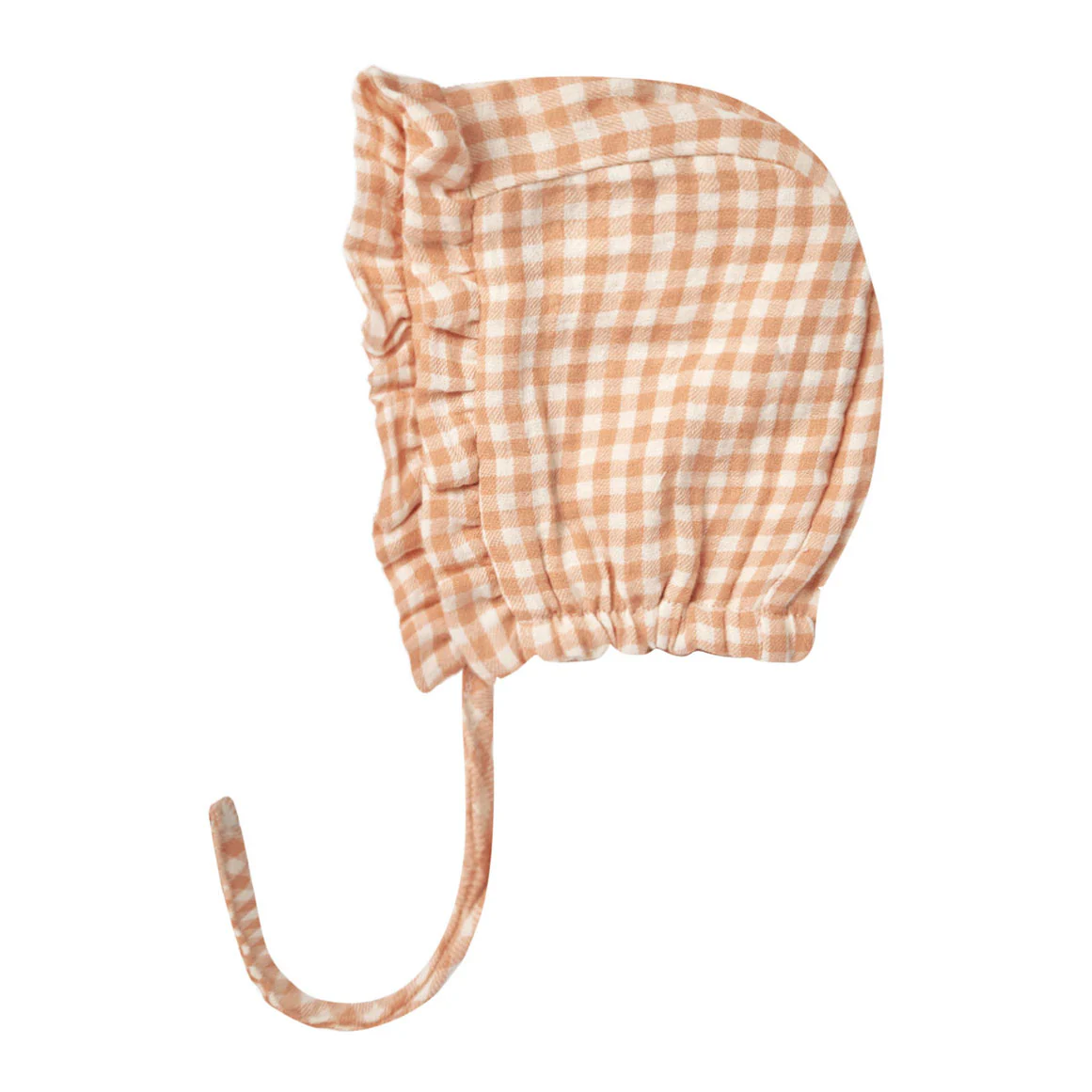 Quincy Mae Melon Gingham Woven Ruffle Bonnet