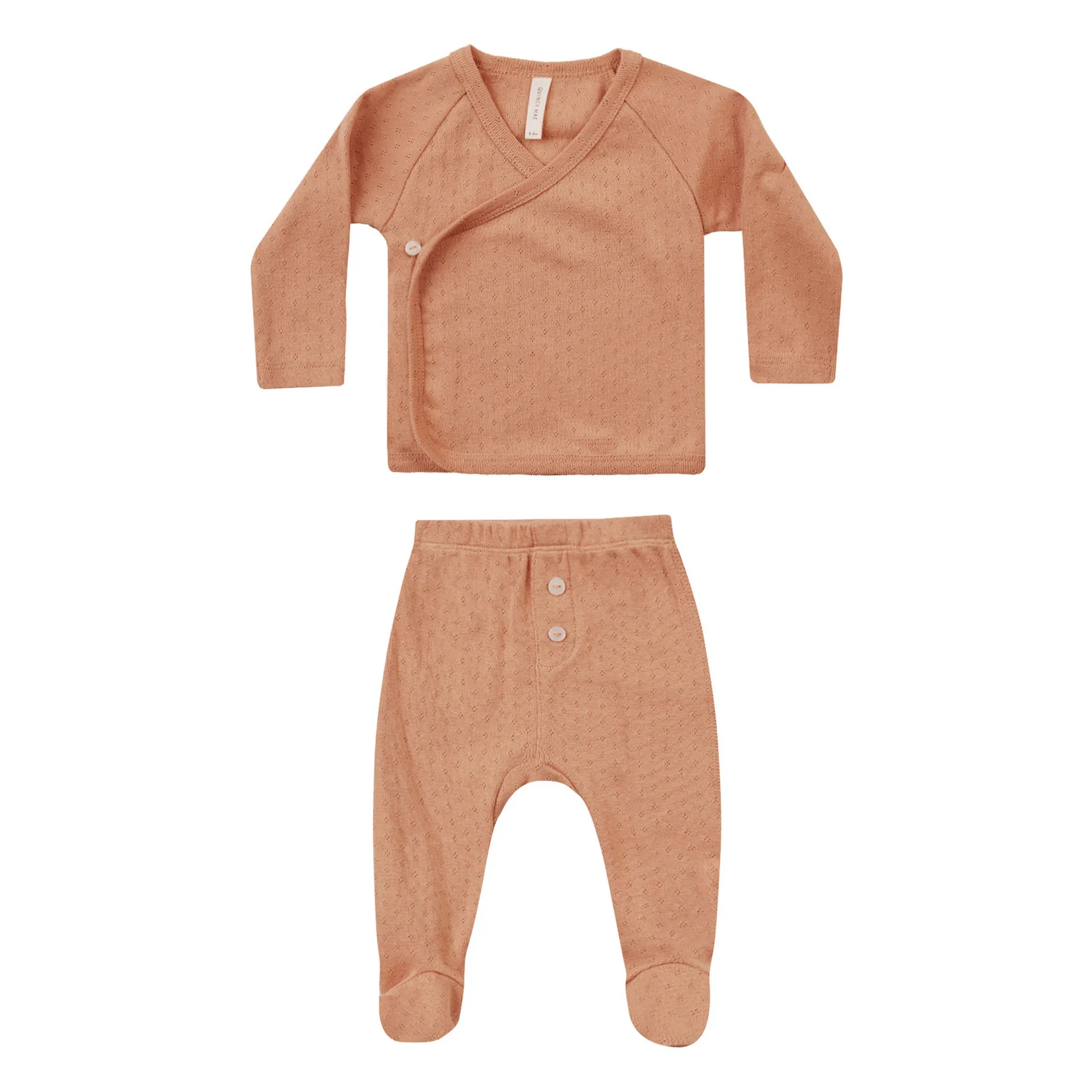 Quincy Mae Melon Pointelle Wrap Top + Footed Pant