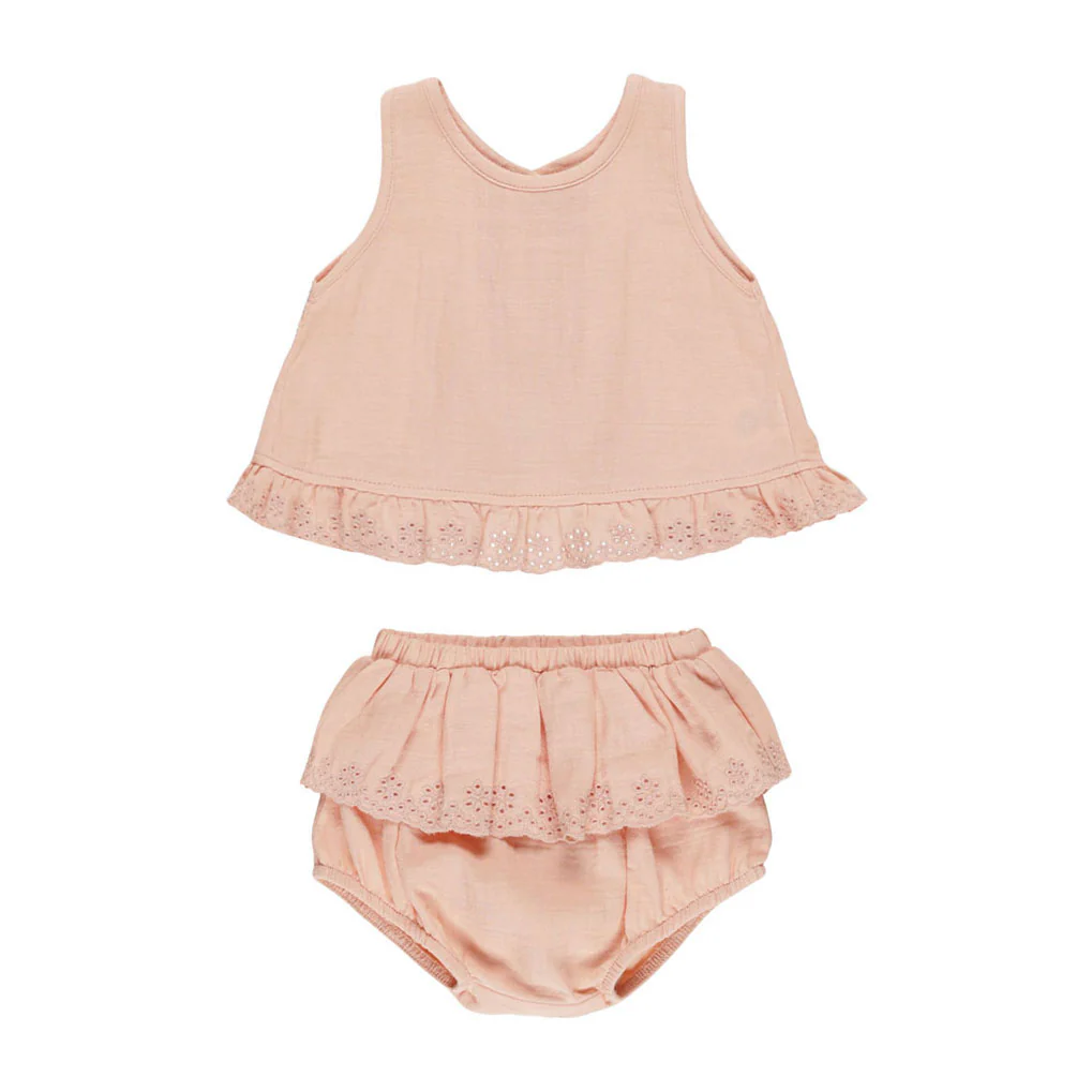 Quincy Mae Melon Ruffled Tulip Top + Bloomer Set