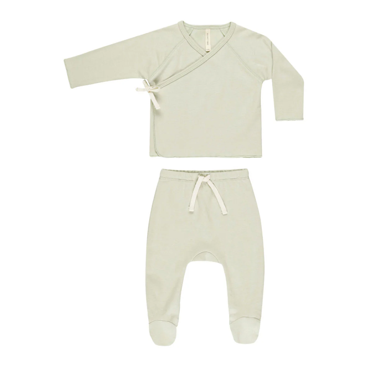 Quincy Mae Mint Wrap Top + Footed Pant Set