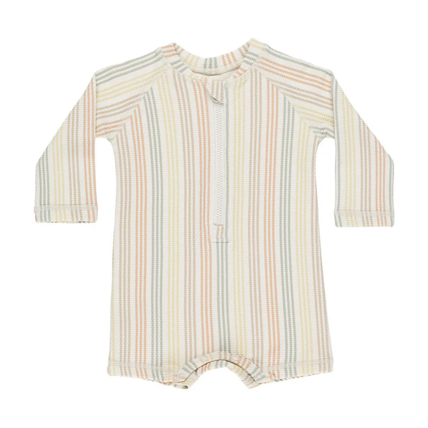 Quincy Mae Multi Stripe Long Sleeve One-Piece Rashguard