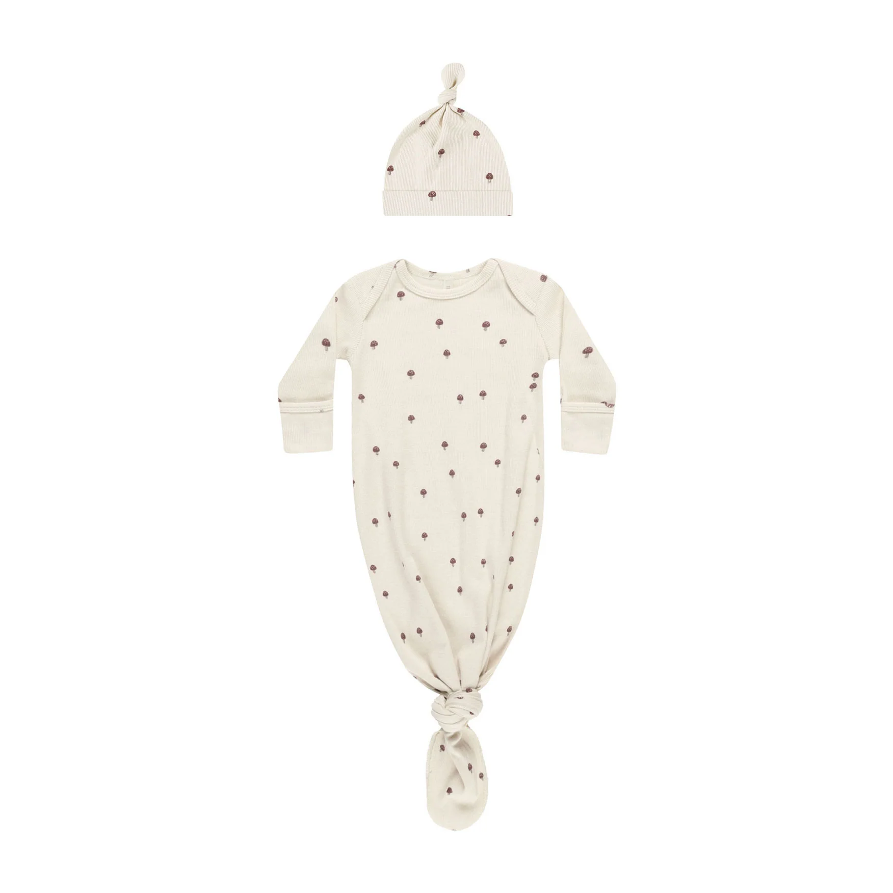 Quincy Mae Mushrooms Knotted Baby Gown + hat Set
