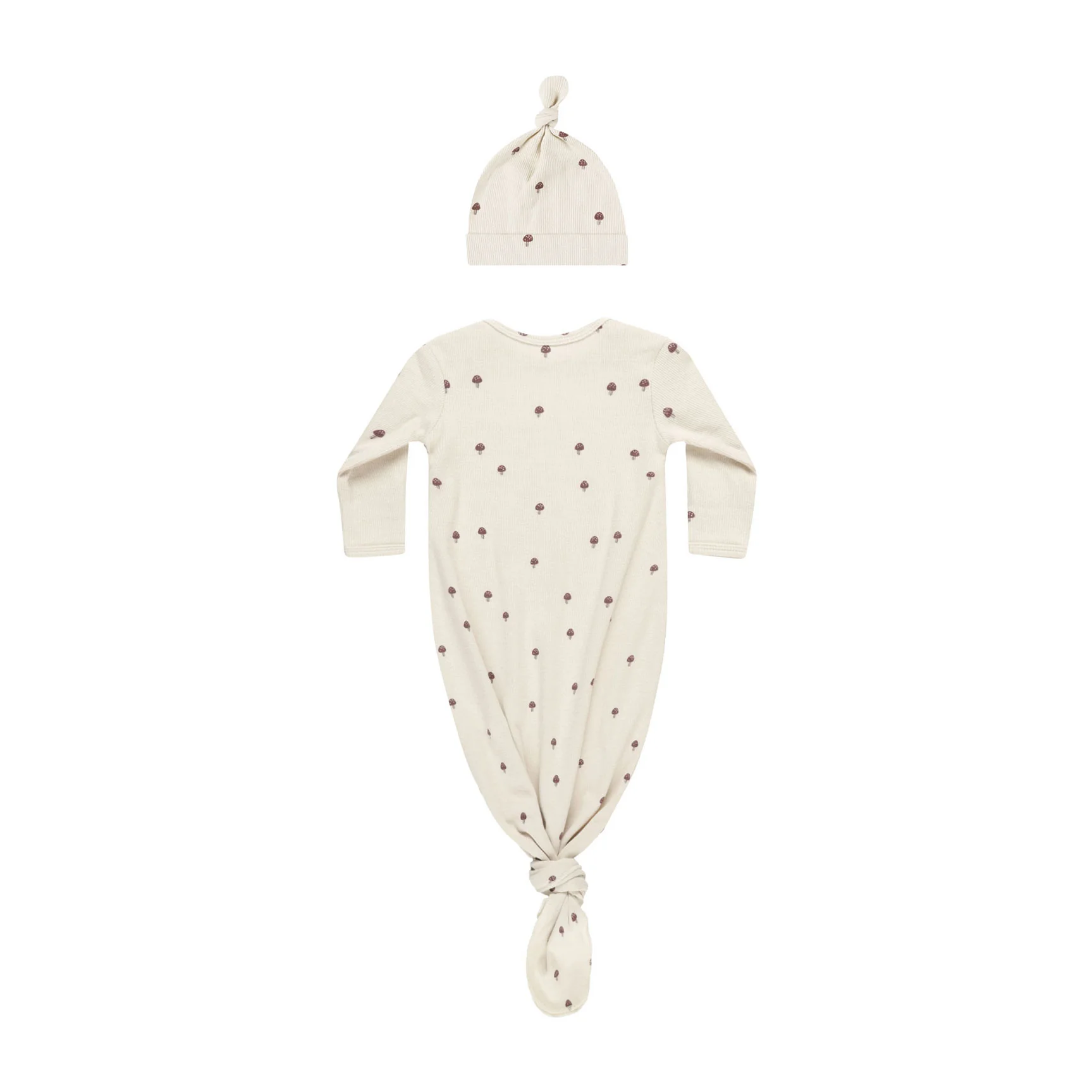 Quincy Mae Mushrooms Knotted Baby Gown + hat Set - Image 2