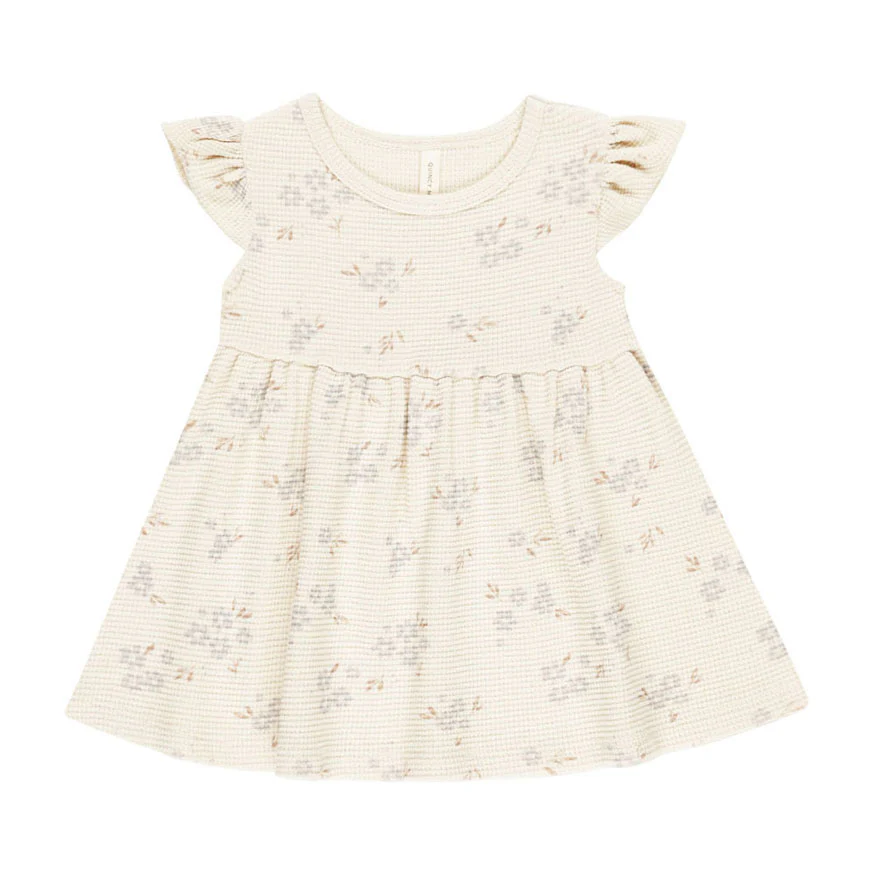 Quincy Mae Natural Blue Ditsy Flutter Sleeve Dress