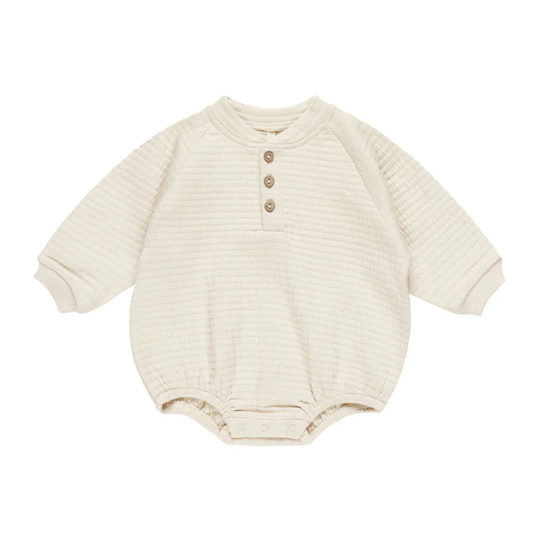 Quincy Mae Natural Henley Bubble Romper