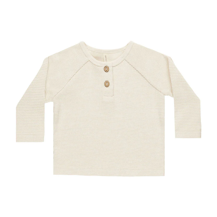 Quincy Mae Natural Henley Knit Top