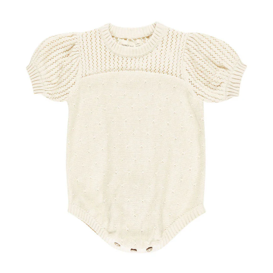 Quincy Mae Natural Pointelle Knit Romper