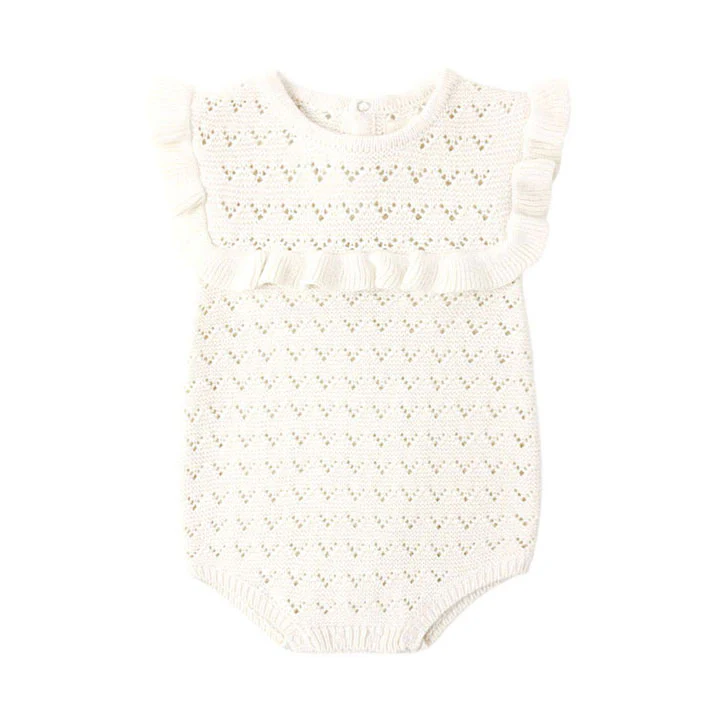 Quincy Mae Natural Pointelle Ruffle Romper