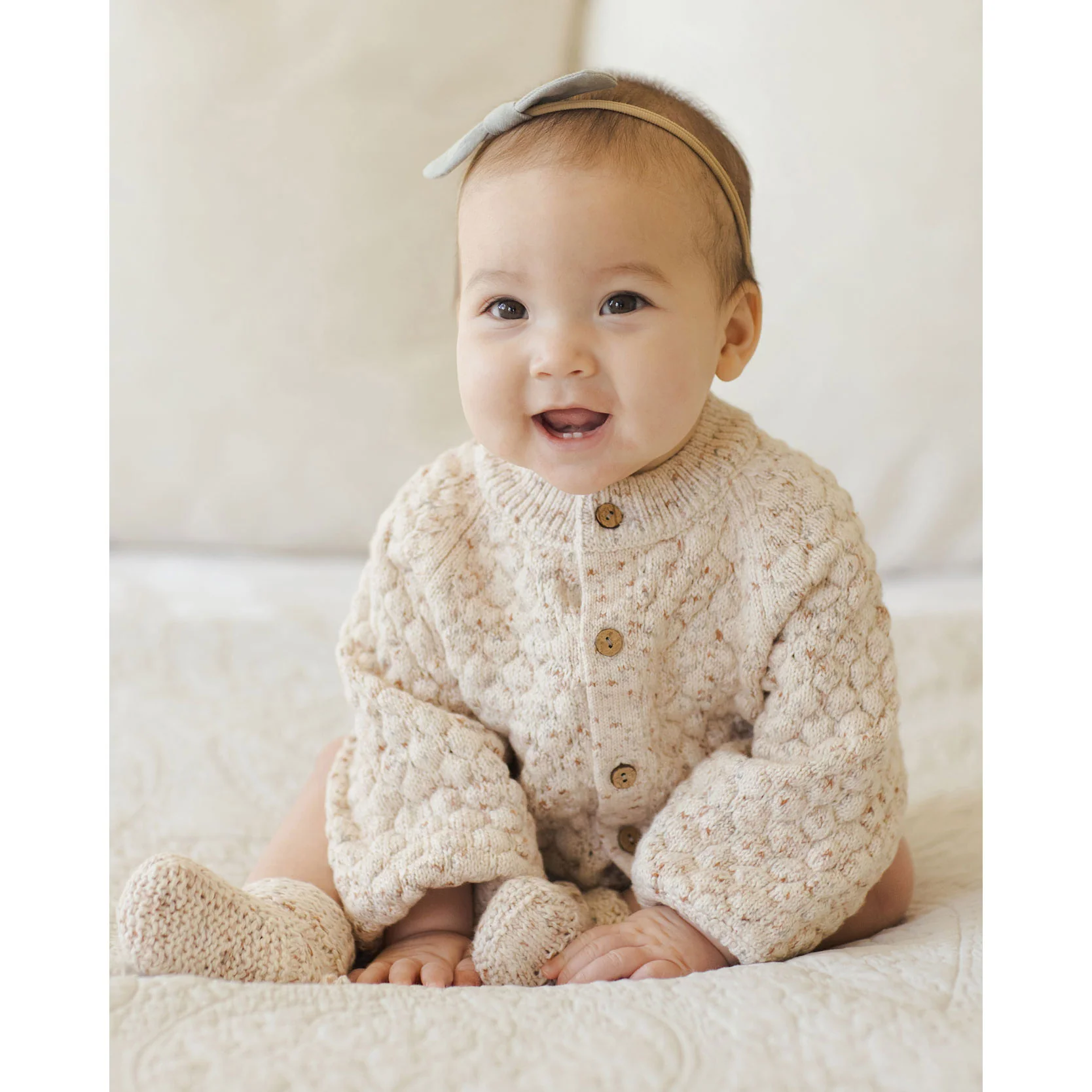 Quincy Mae Natural Speckle Bubble Knit Cardigan - Image 2