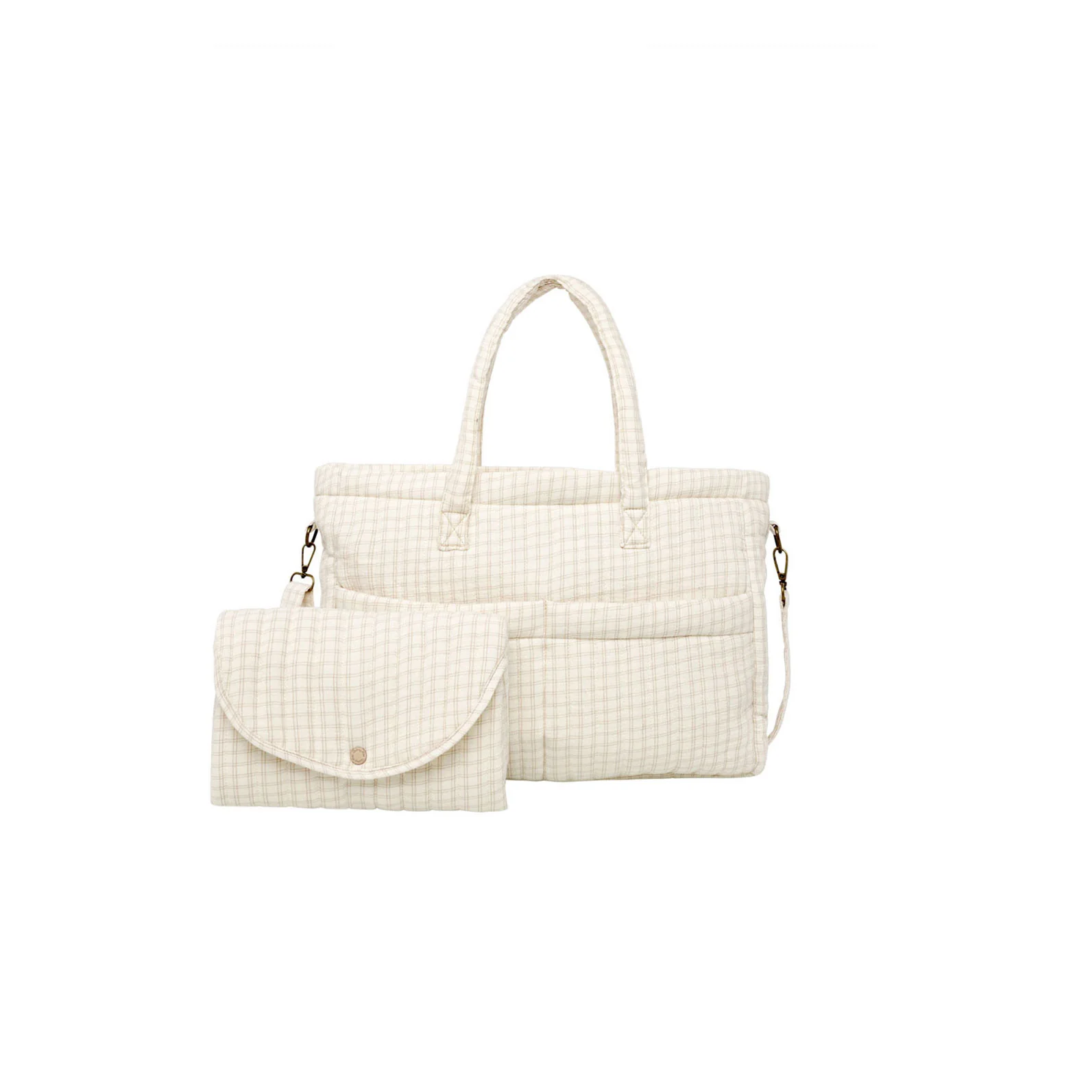 Quincy Mae Oat Check Diaper Bag + Changing Pad Set - Image 2