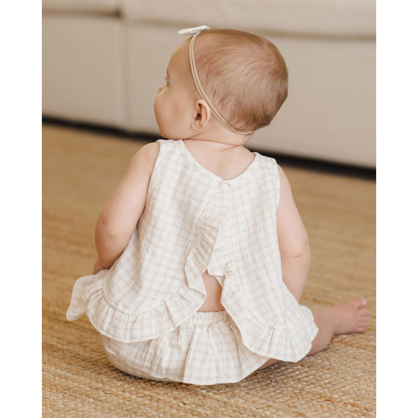 Quincy Mae Oat Check Ruffled Tulip Top + Bloomer Set - Image 4