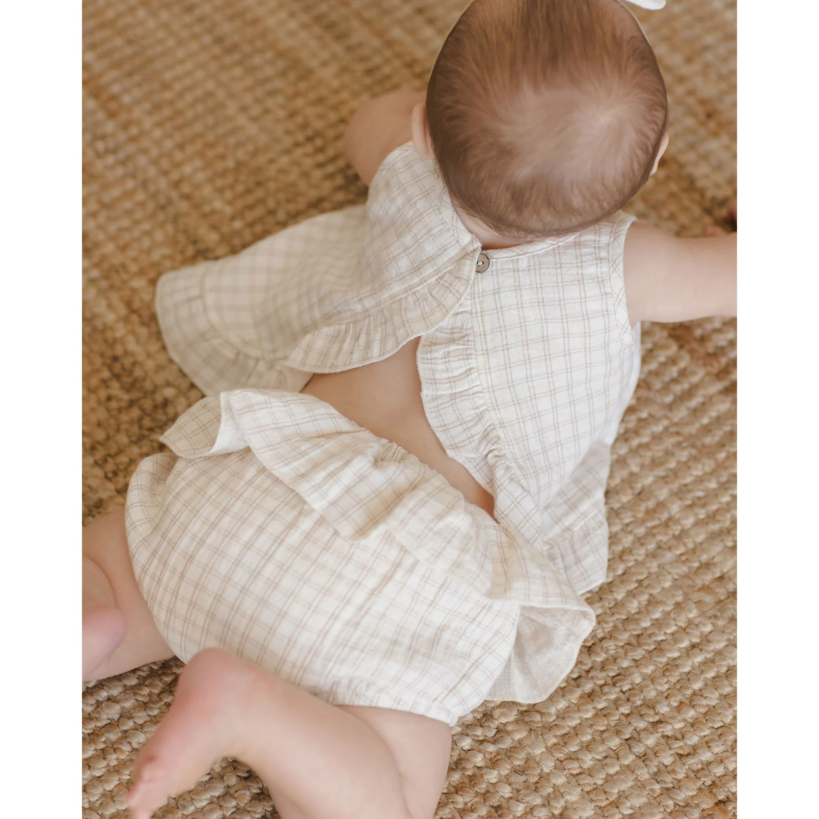 Quincy Mae Oat Check Ruffled Tulip Top + Bloomer Set - Image 5