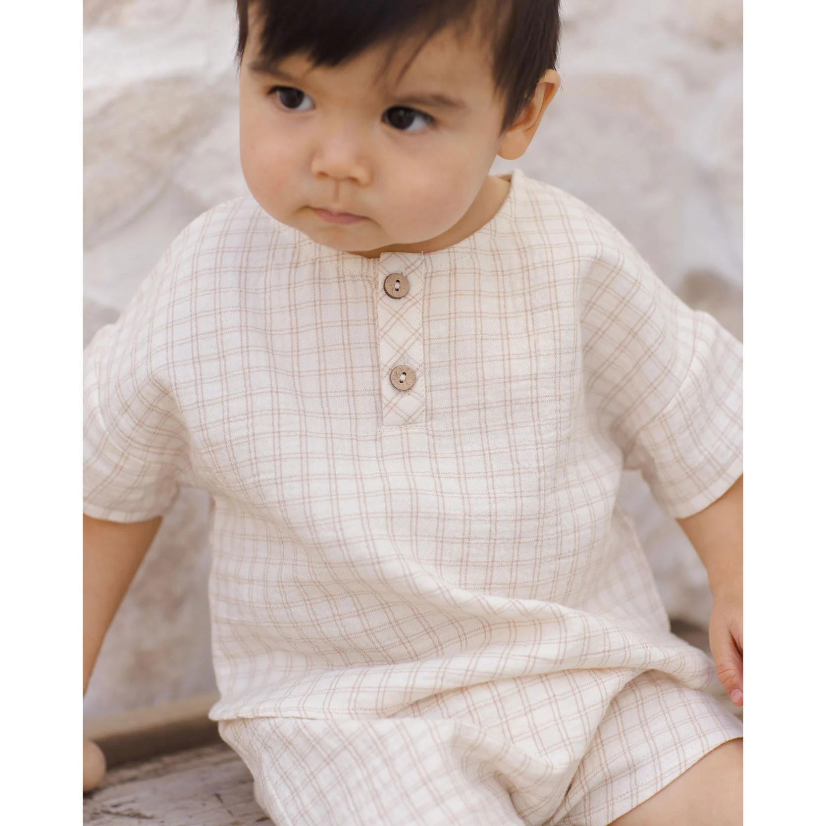Quincy Mae Oat Check Woven Boxy Top + Short Set - Image 2