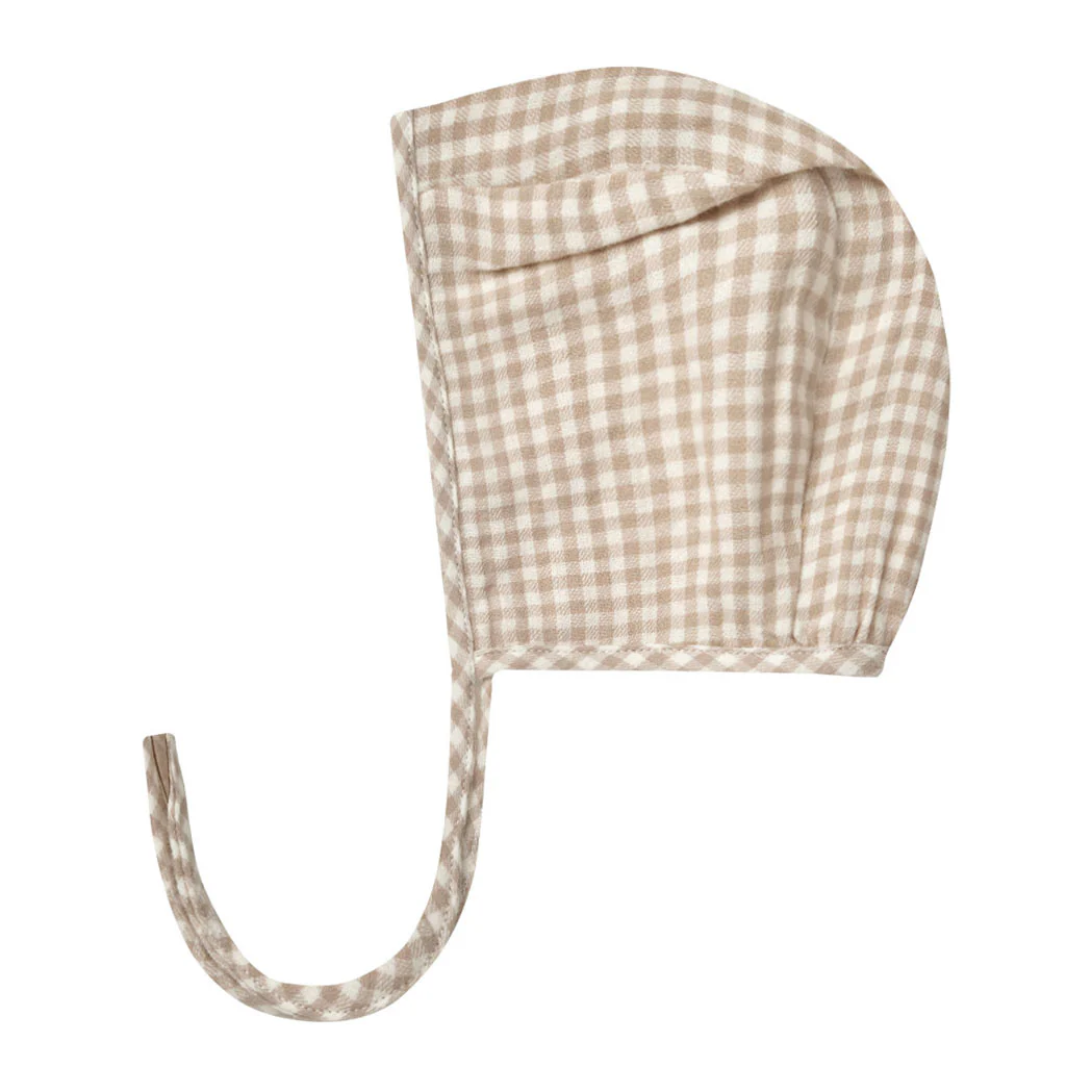 Quincy Mae Oat Gingham Baby Bonnet